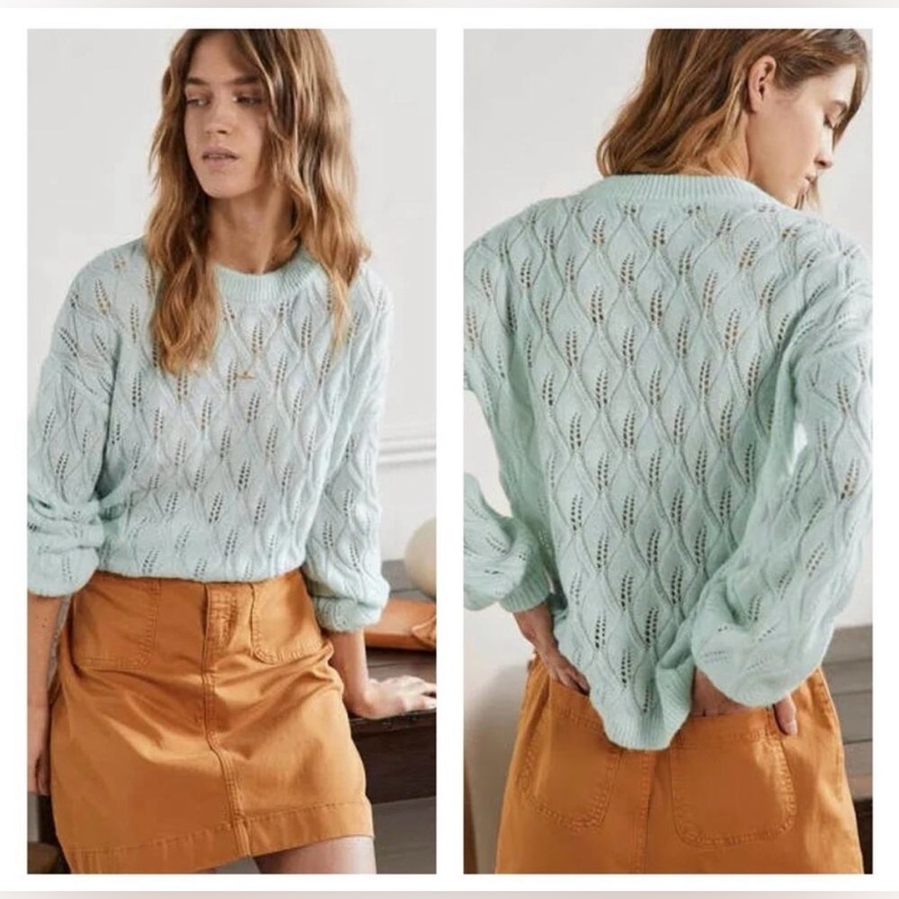 Boden Pointelle Fluffy Knit Sweater 6 Blue